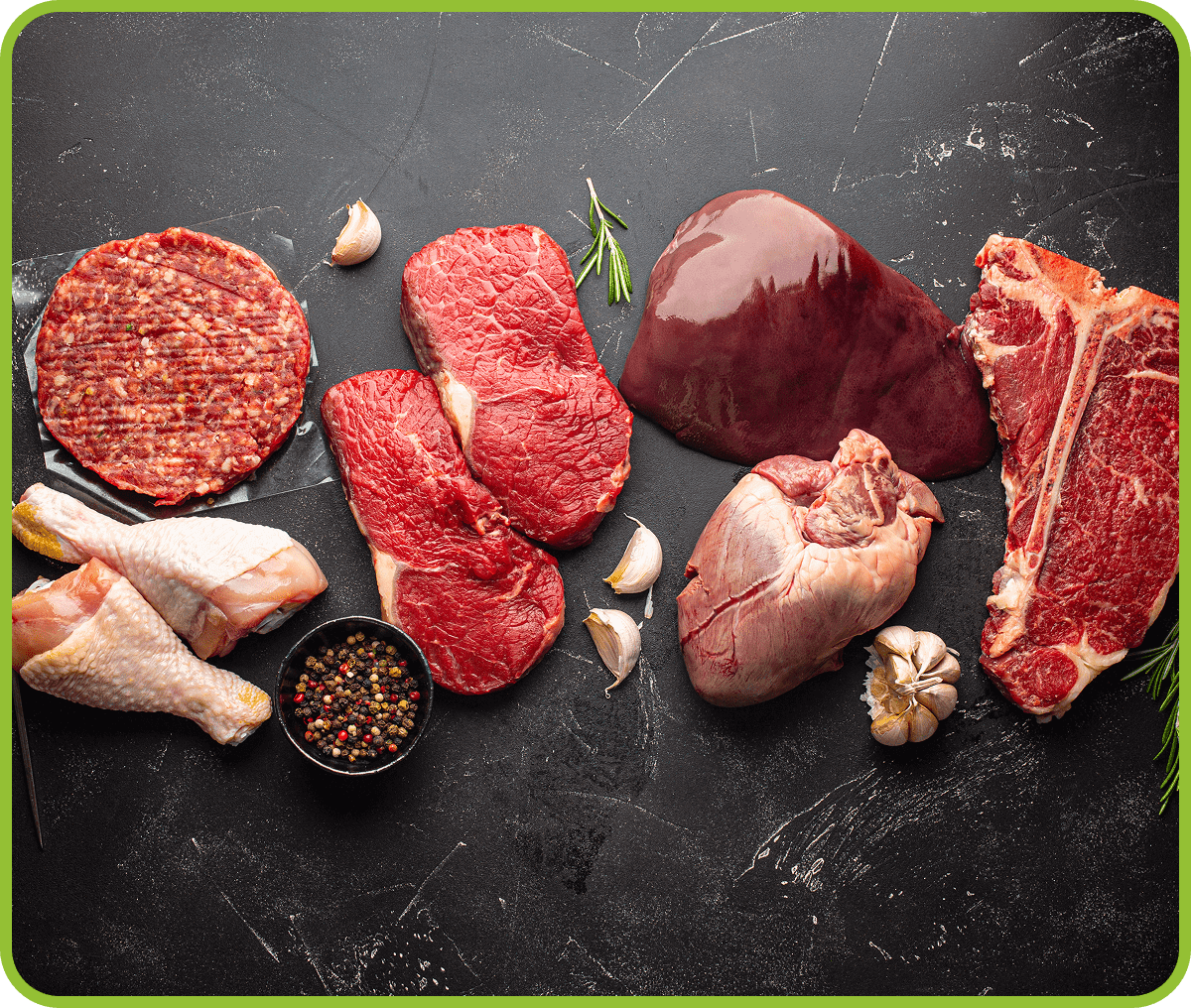 Selection of uncooked meats and spices