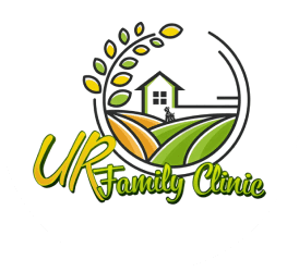 Farm-themed clinic logo with greenery